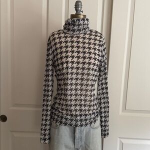 White House Black Market Houndstooth Turtleneck Sweater - Black & White S